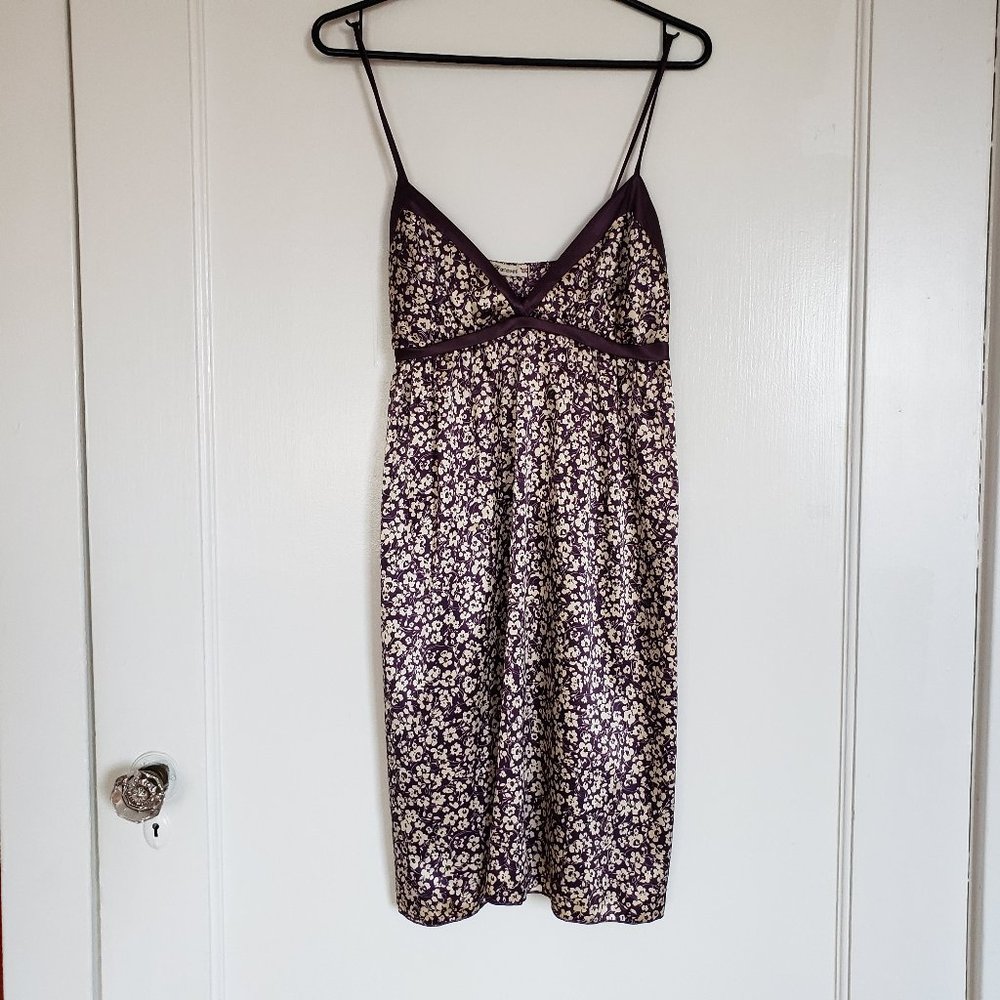 FOREVER 21 Floral Babydoll Satiny Slip Dress Purple Tie Back Spaghetti Strap M